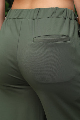 WOMEN BRONZE GREEN SOLID FLARED PANT