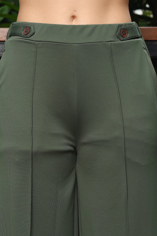WOMEN BRONZE GREEN SOLID FLARED PANT