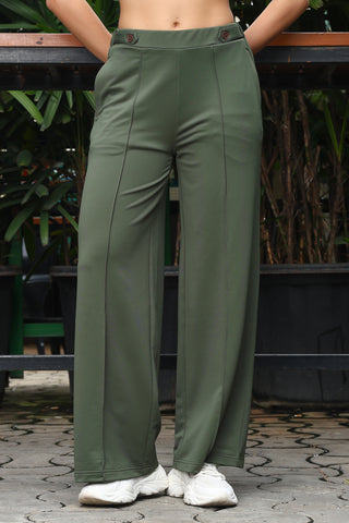 WOMEN BRONZE GREEN SOLID FLARED PANT
