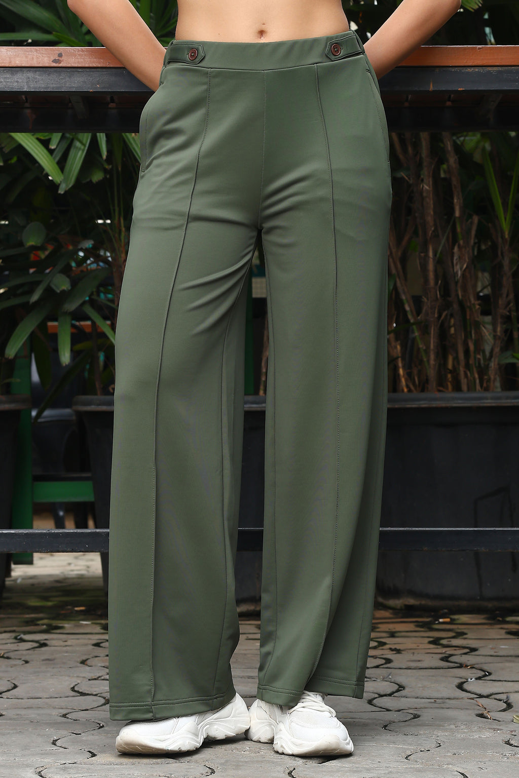 Women’s Solid Mid-Rise Flared Pants – Slip-On Style, Stretch Fabric