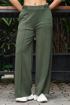 Women’s Solid Mid-Rise Flared Pants – Slip-On Style, Stretch Fabric