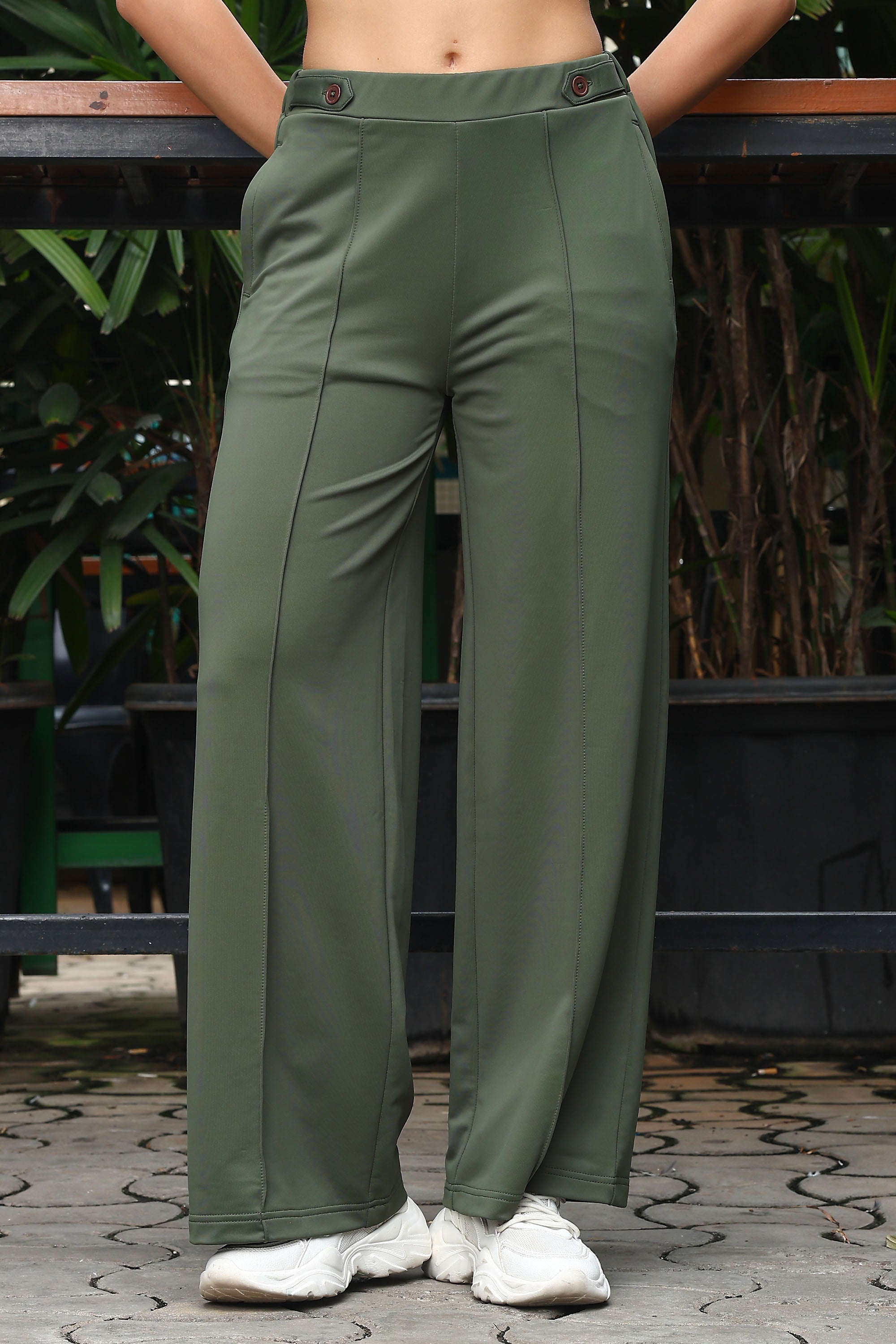 Women’s Solid Mid-Rise Flared Pants – Slip-On Style, Stretch Fabric