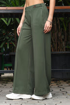 Women’s Solid Mid-Rise Flared Pants – Slip-On Style, Stretch Fabric