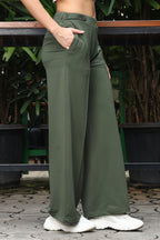 Women’s Solid Mid-Rise Flared Pants – Slip-On Style, Stretch Fabric