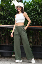 Women’s Solid Mid-Rise Flared Pants – Slip-On Style, Stretch Fabric