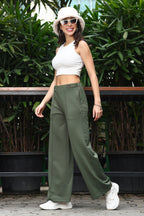 WOMEN BRONZE GREEN SOLID FLARED PANT