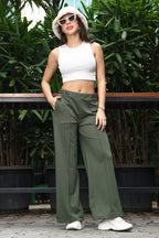WOMEN BRONZE GREEN SOLID FLARED PANT