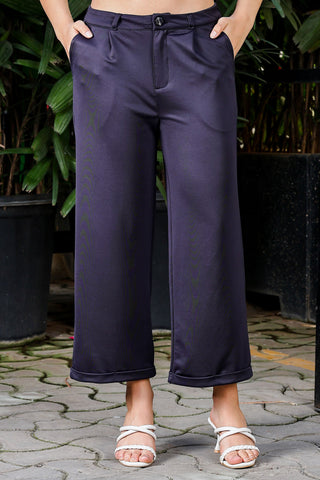 WOMEN BLACK REGULAR FIT CASUAL PANT