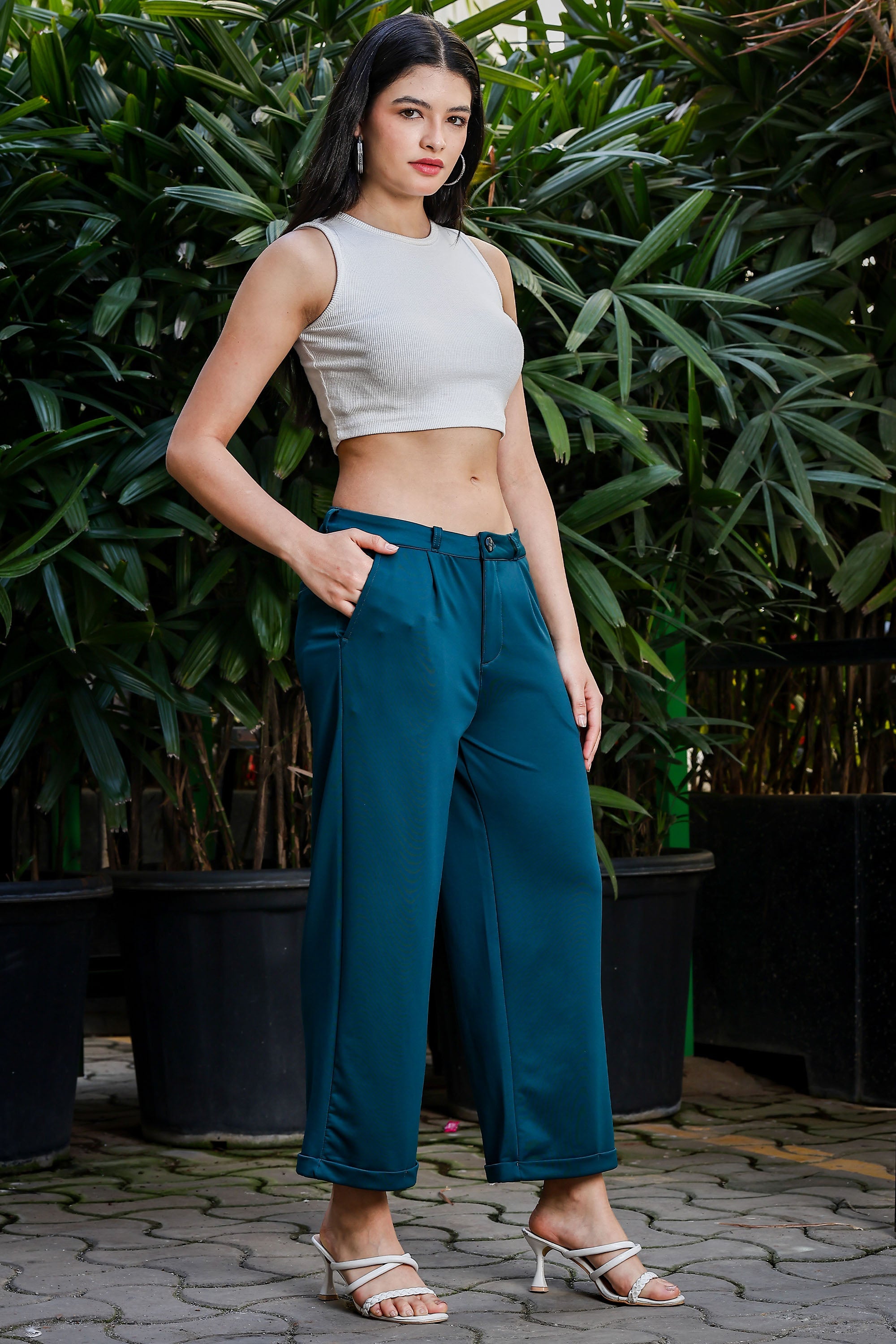 WOMEN DARK SEA REGULAR FIT CASUAL PANT