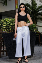 WOMEN WHITE REGULAR FIT CASUAL PANT