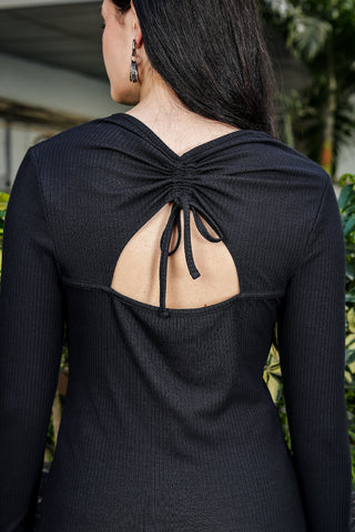 ONE SKY WOMEN BLACK BEAUTY SOLID WOMENS RIBBED TOP