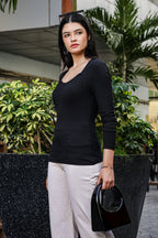 ONE SKY WOMEN BLACK BEAUTY SOLID WOMENS RIBBED TOP