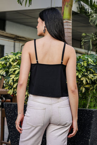 ONE SKY WOMEN JET BLACK SOLID FLARED CAMISOLE