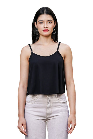 ONE SKY WOMEN JET BLACK SOLID FLARED CAMISOLE