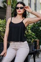 ONE SKY WOMEN JET BLACK SOLID FLARED CAMISOLE