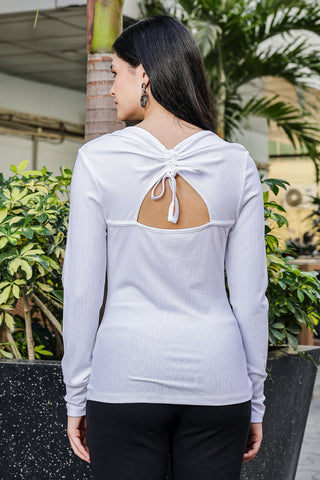 ONE SKY WOMEN WHITE SOLID WOMENS RIBBED TOP