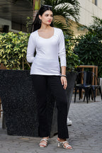 ONE SKY WOMEN WHITE SOLID WOMENS RIBBED TOP