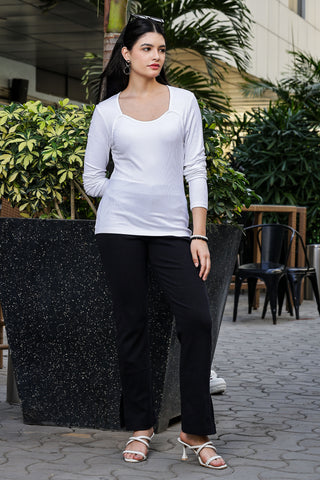 ONE SKY WOMEN WHITE SOLID WOMENS RIBBED TOP