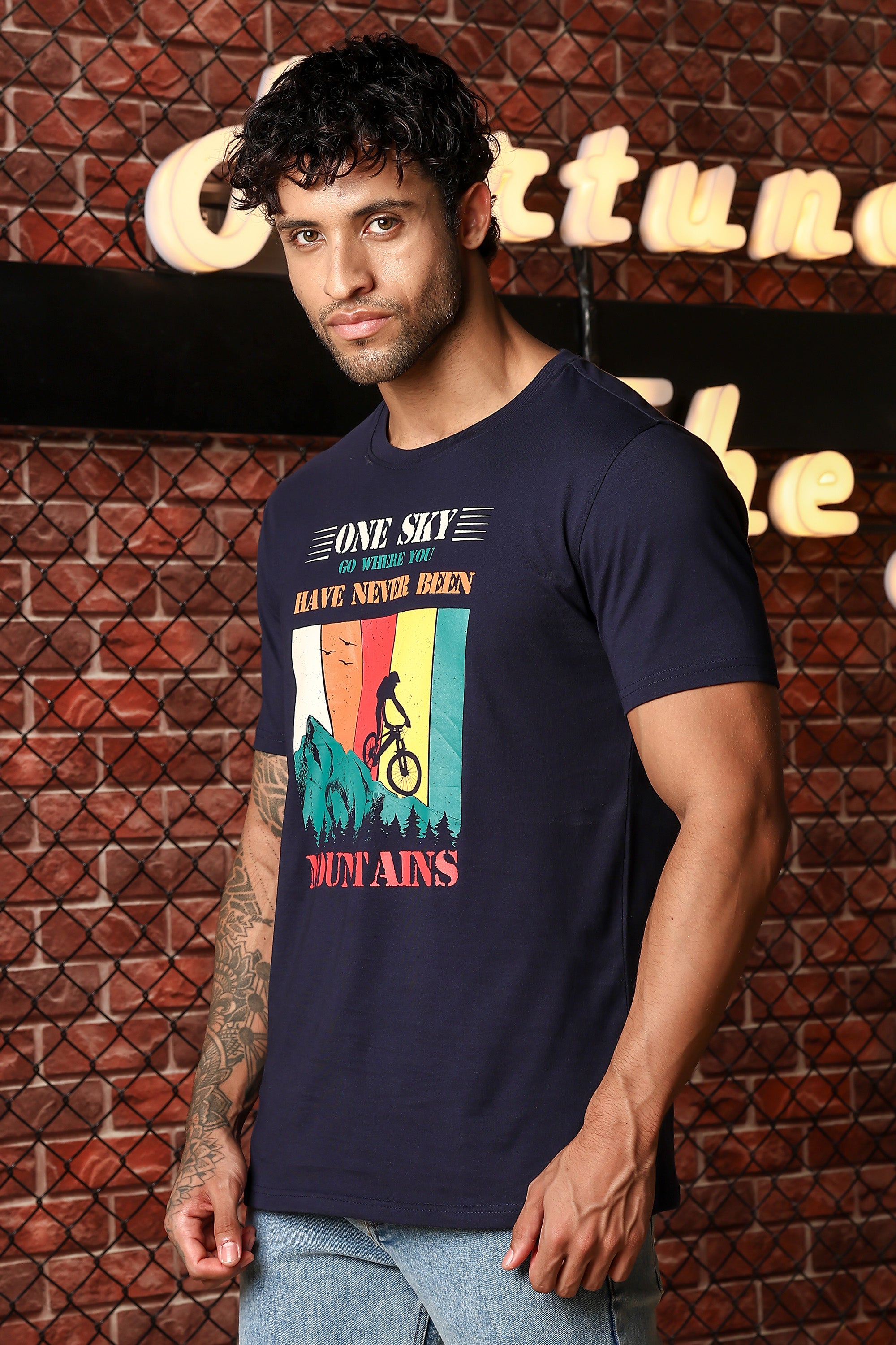 MEN ROUND NECK NIGHT SKY PRINTED T SHIRT