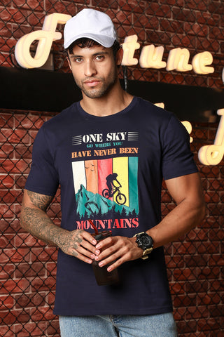 MEN ROUND NECK NIGHT SKY PRINTED T SHIRT