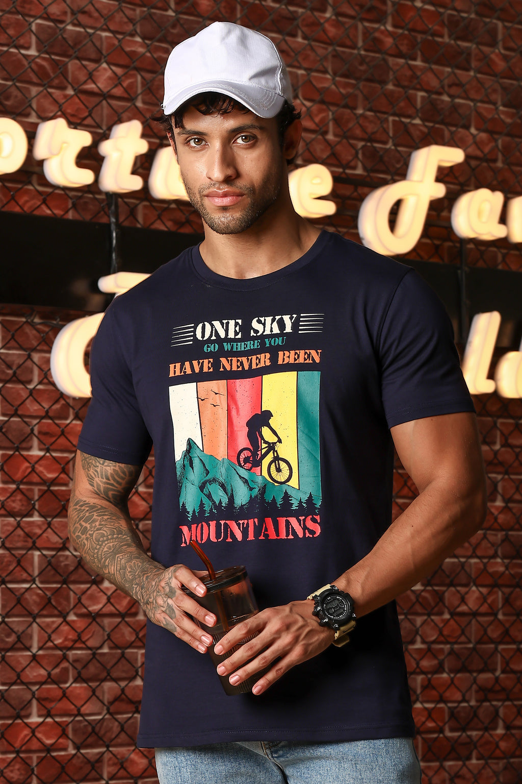 MEN ROUND NECK NIGHT SKY PRINTED T SHIRT