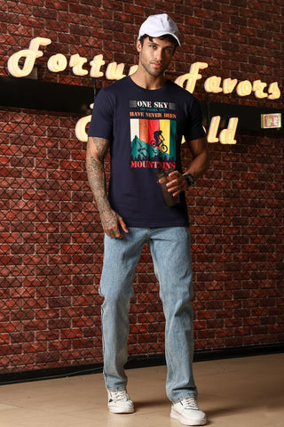 MEN ROUND NECK NIGHT SKY PRINTED T SHIRT