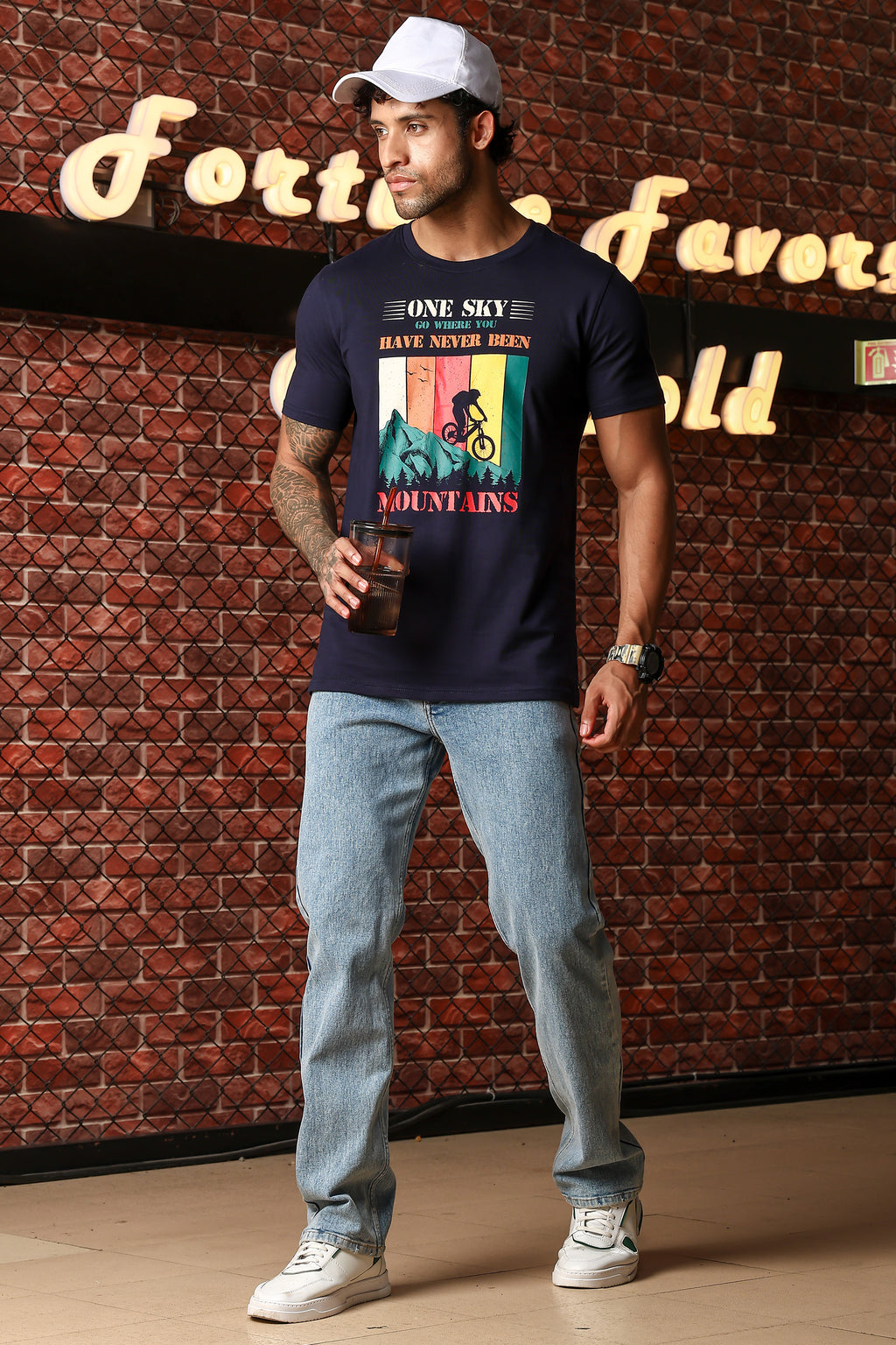 MEN ROUND NECK NIGHT SKY PRINTED T SHIRT