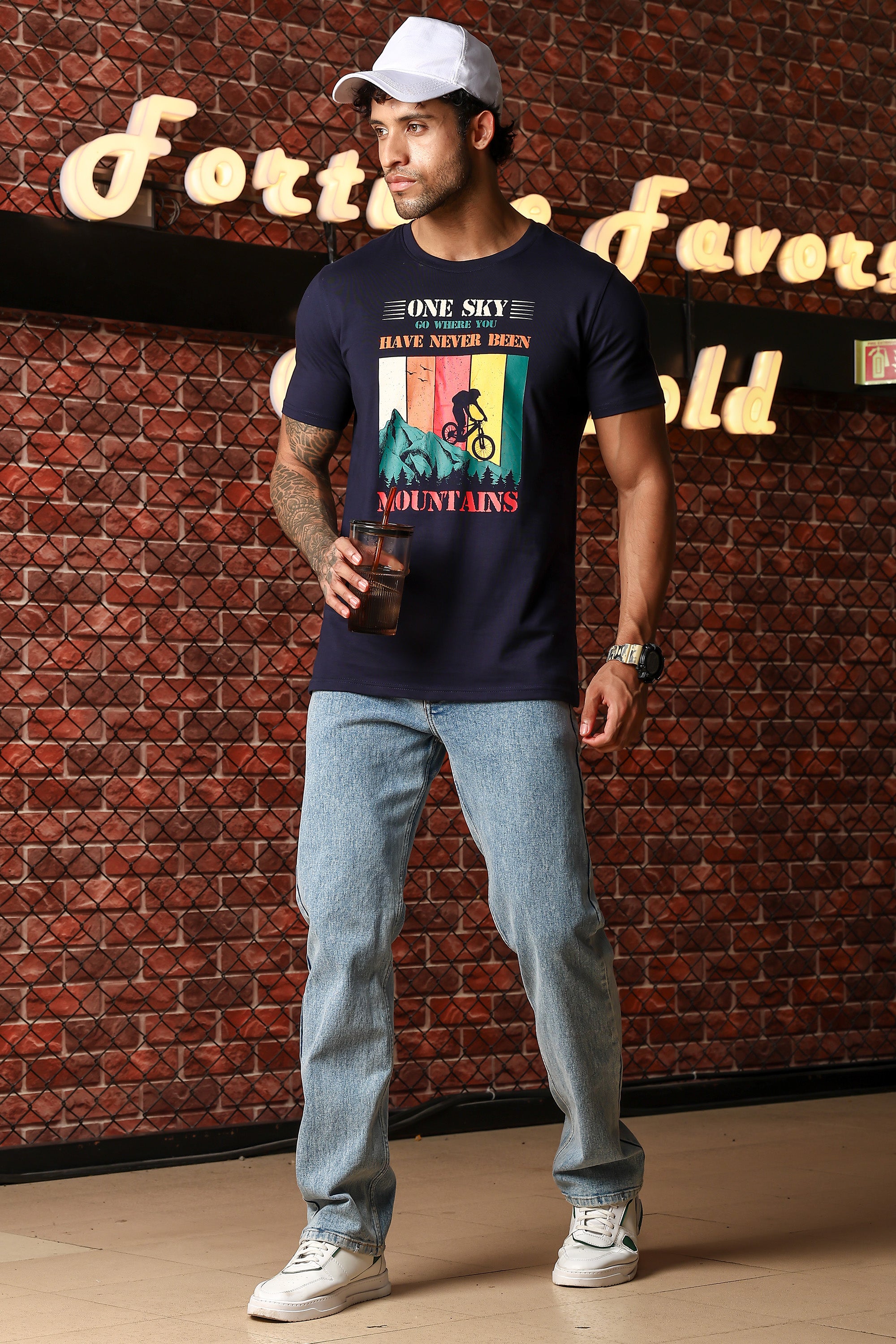 MEN ROUND NECK NIGHT SKY PRINTED T SHIRT