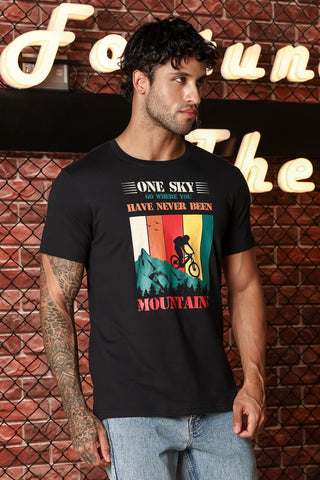 MEN ROUND NECK BLACK BEAUTY PRINTED T SHIRT