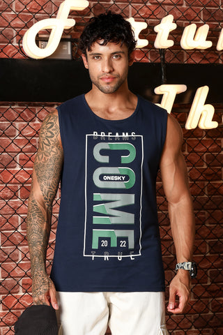 MEN NAVY PEONY PRINTED TANK TOP
