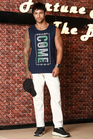 MEN NAVY PEONY PRINTED TANK TOP