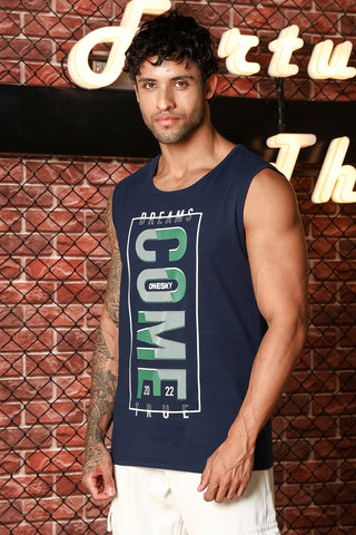 MEN NAVY PEONY PRINTED TANK TOP