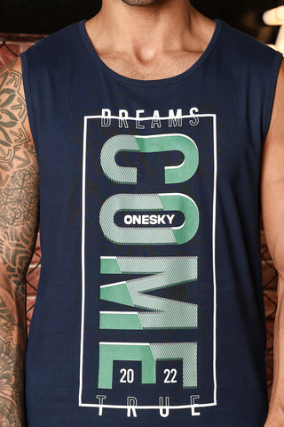 MEN NAVY PEONY PRINTED TANK TOP