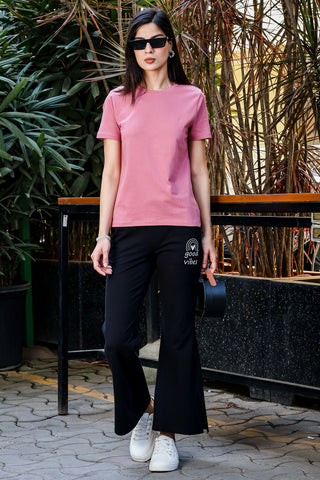 Women’s Casual T-Shirt – Solid Color, Round Neck, Short Sleeves, Pull-On Style, 100% Cotton, Machine Washable