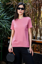 Women’s Casual T-Shirt – Solid Color, Round Neck, Short Sleeves, Pull-On Style, 100% Cotton, Machine Washable