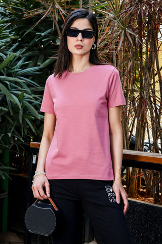 Women’s Casual T-Shirt – Solid Color, Round Neck, Short Sleeves, Pull-On Style, 100% Cotton, Machine Washable