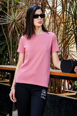 Women’s Casual T-Shirt – Solid Color, Round Neck, Short Sleeves, Pull-On Style, 100% Cotton, Machine Washable