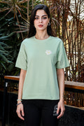 WOMEN GLEAM DROP SHOULDER SLEEVES PRINTED T SHIRT