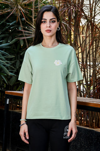 WOMEN GLEAM DROP SHOULDER SLEEVES PRINTED T SHIRT