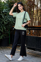 WOMEN GLEAM DROP SHOULDER SLEEVES PRINTED T SHIRT