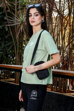 WOMEN GLEAM DROP SHOULDER SLEEVES PRINTED T SHIRT
