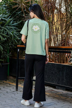WOMEN GLEAM DROP SHOULDER SLEEVES PRINTED T SHIRT