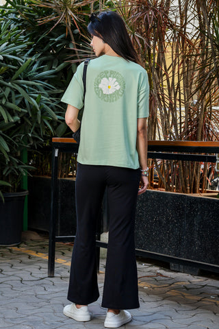 WOMEN GLEAM DROP SHOULDER SLEEVES PRINTED T SHIRT