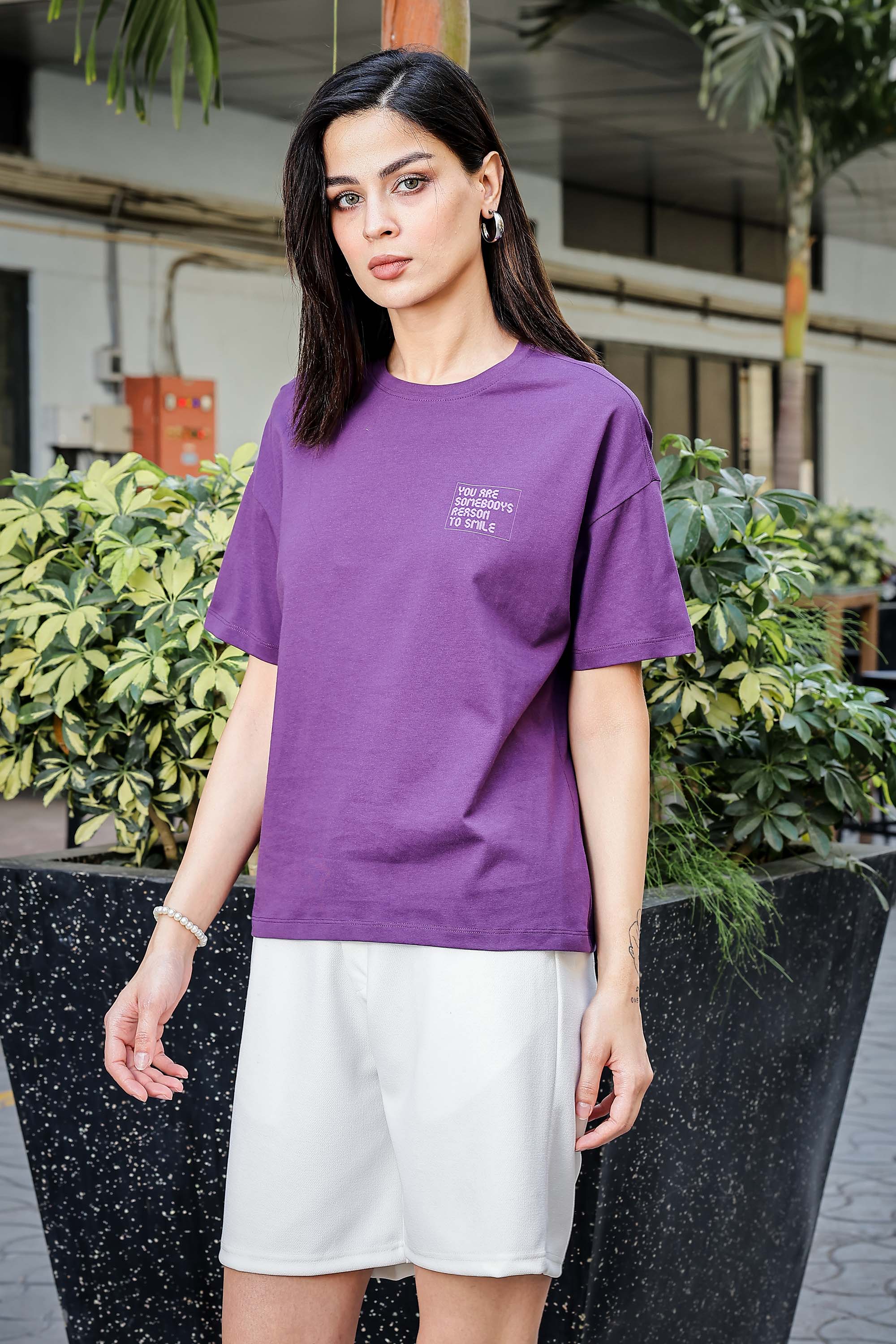 WOMEN ROUND NECK PURPLE T SHIRT