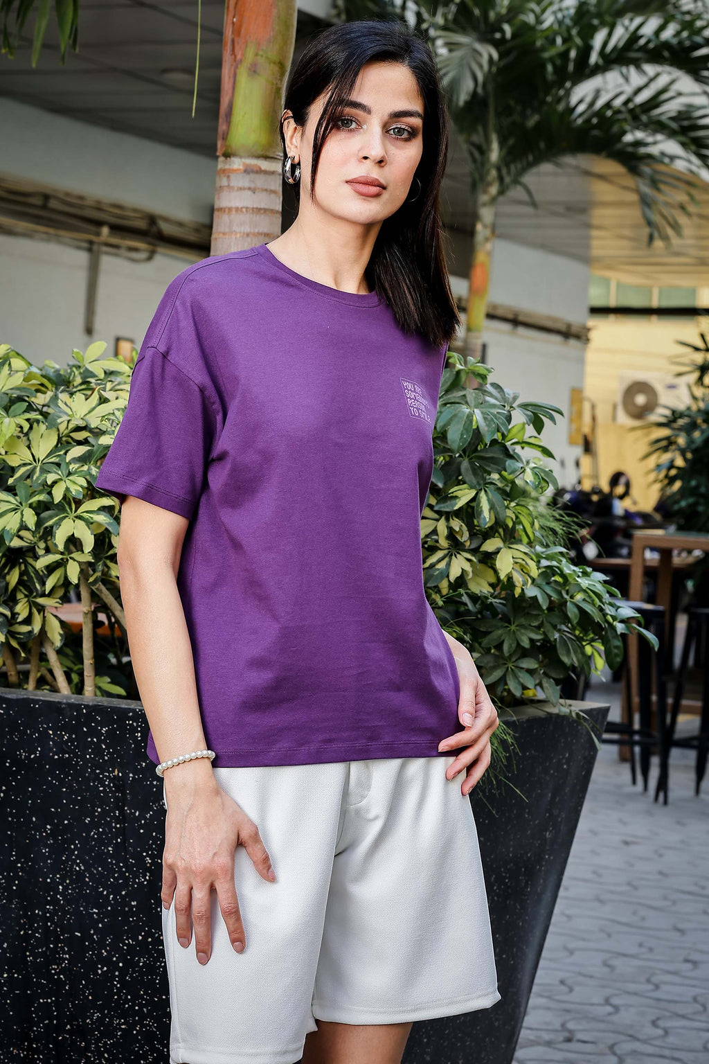WOMEN ROUND NECK PURPLE T SHIRT