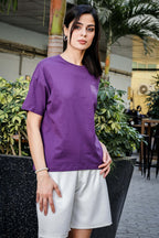 WOMEN ROUND NECK PURPLE T SHIRT