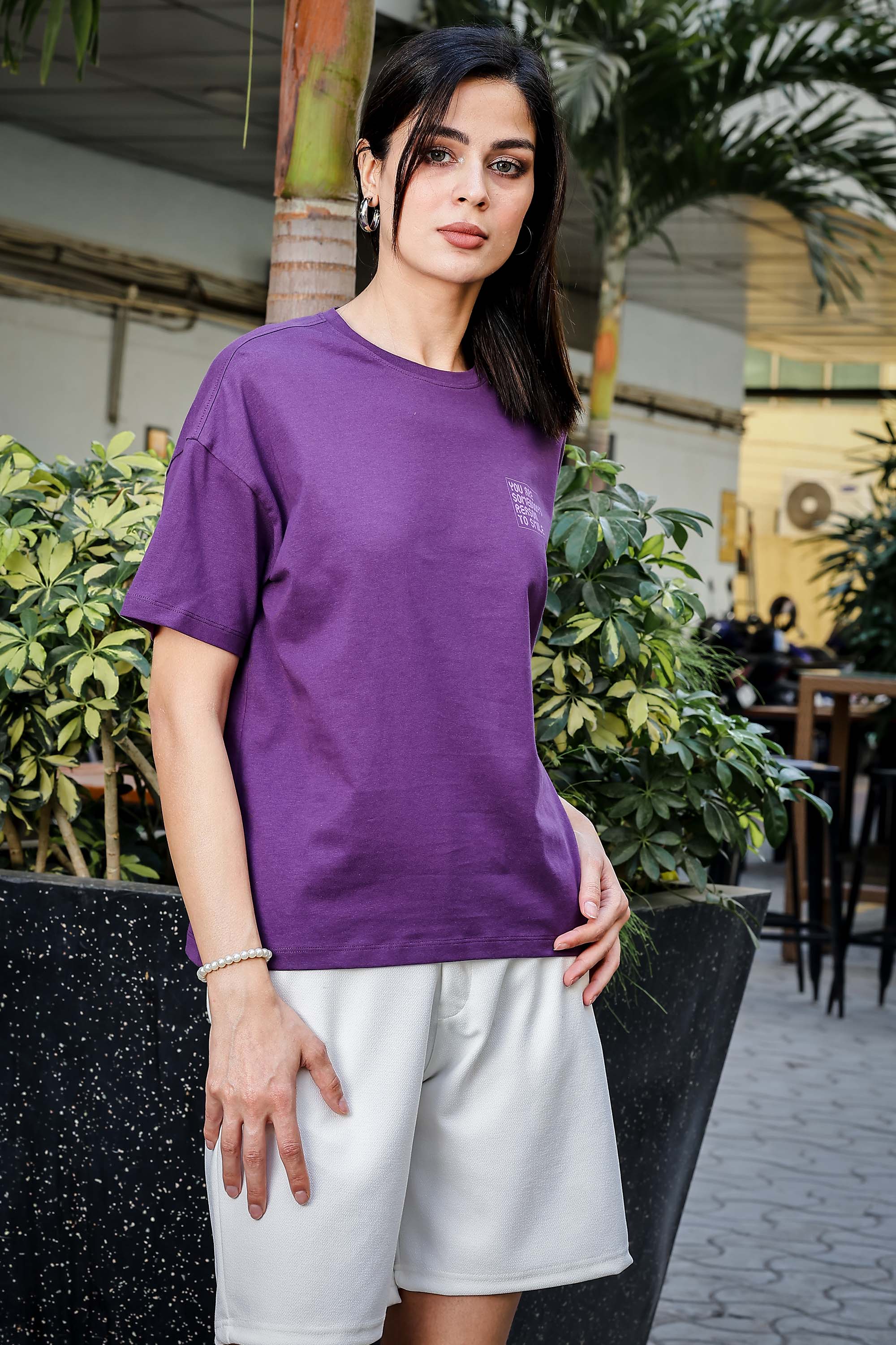 WOMEN ROUND NECK PURPLE T SHIRT