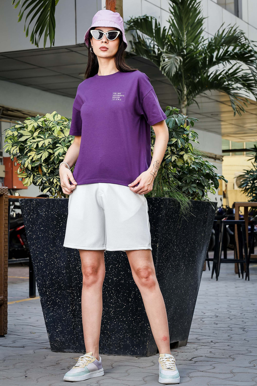 WOMEN ROUND NECK PURPLE T SHIRT