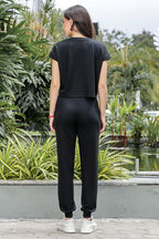WOMEN ROUND NECK BLACK HALF SLV  CO-ORD SET