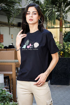 Women’s Graphic Print Cotton T-Shirt | 100% Cotton | Round Neck | Short Sleeves | Pull-On Casual Tee | Soft & Breathable Fabric | Machine Washable
